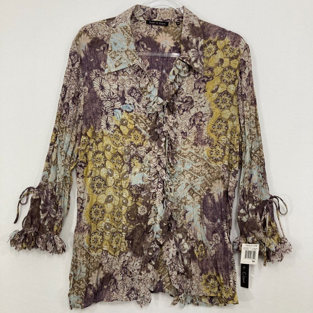 New‎ Violet & Claire size XL Ruffle Artsy Multi Color Art to Wear Boho Blouse
